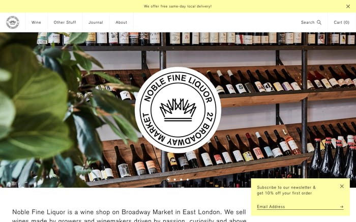 Noble Fine Liquor website preview