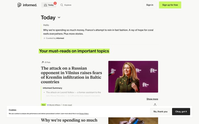 Informed website preview