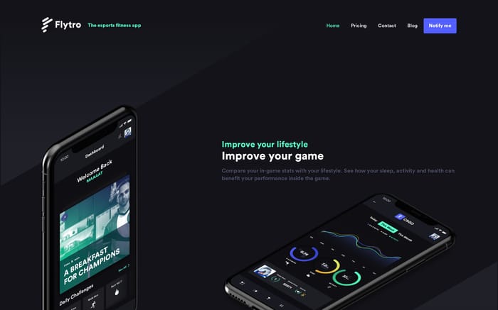 Flytro - The esports fitness app website preview