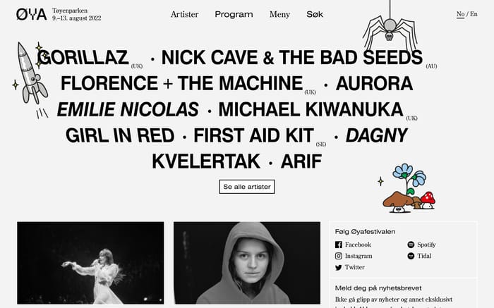 Øyafestivalen 2022 website preview