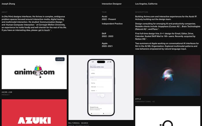 Joseph Zhang website preview