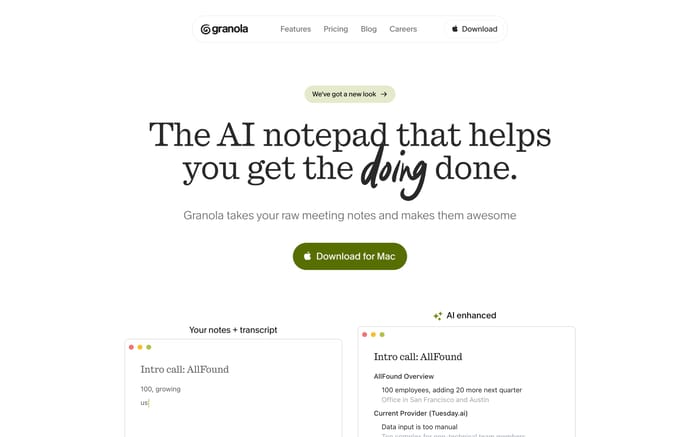 Granola website preview