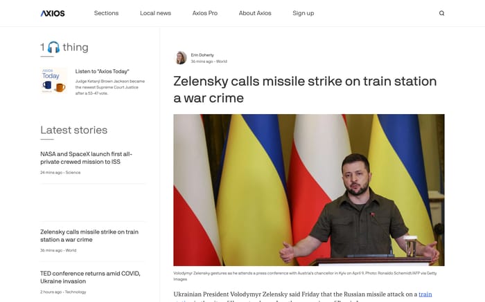 Axios website preview