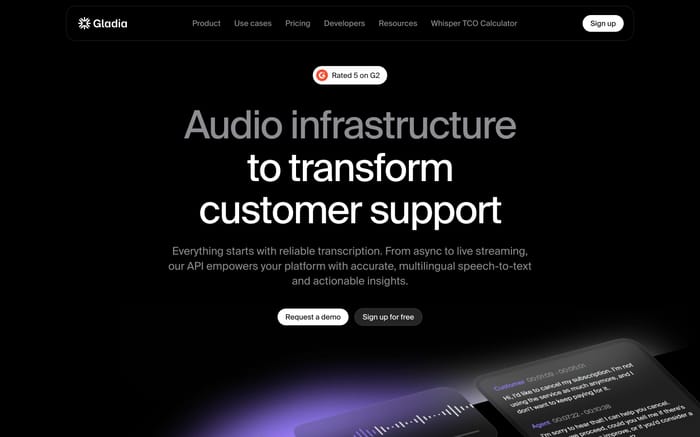 Gladia website preview