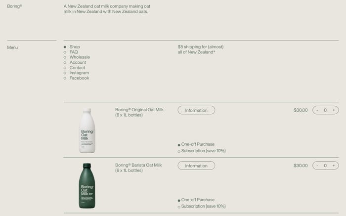 Boring Oat Milk website preview
