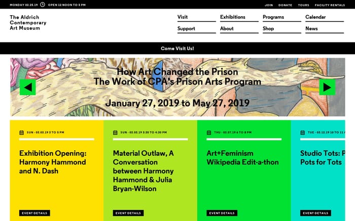 The Aldrich Contemporary Art Museum website preview