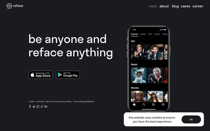 Reface website preview