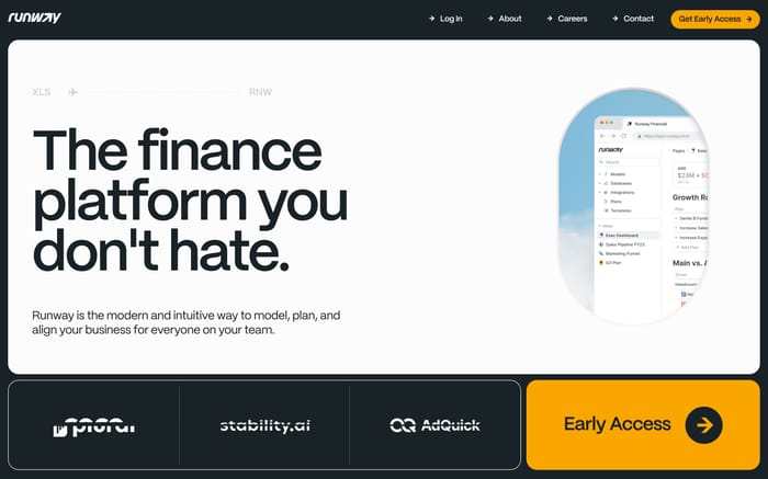 Runway Financial website preview