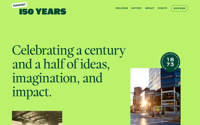 MassArt 150 Years website preview