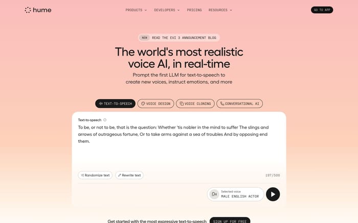 Hume AI website preview