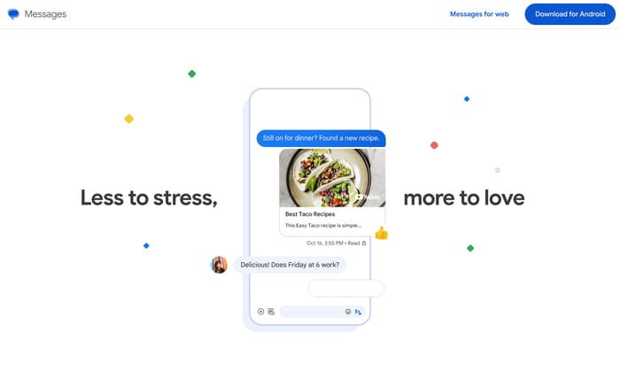 Messages by Google website preview