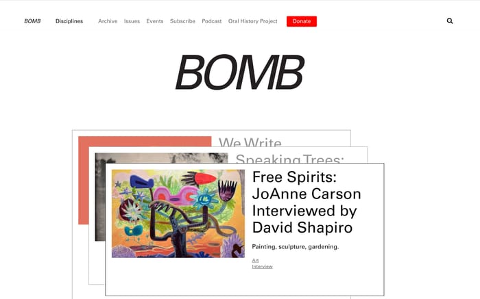 Bomb Magazine website preview