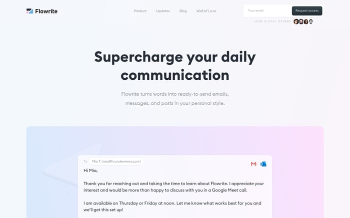 Flowrite website preview