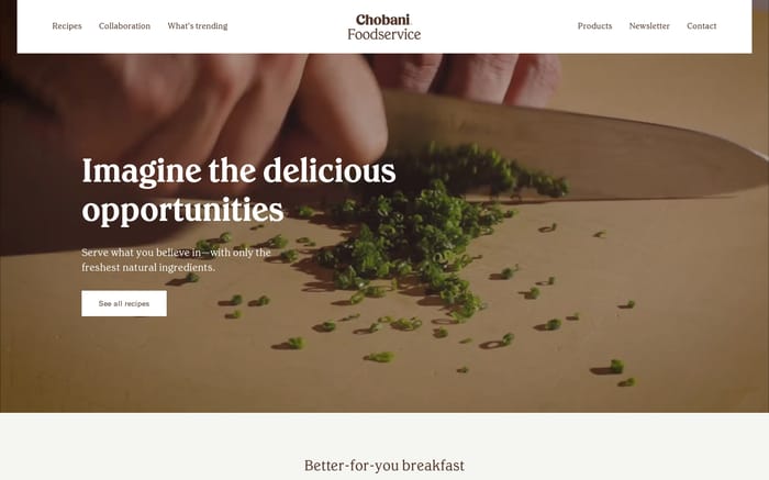 Chobani foodservice website preview