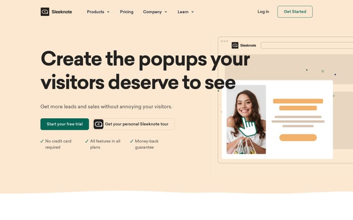 Sleeknote website preview