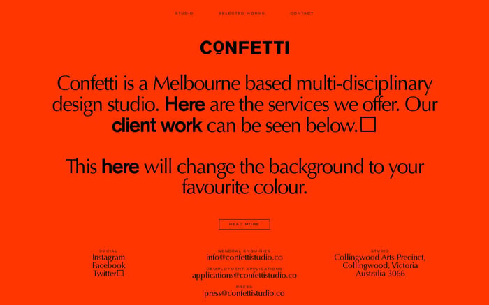 Confetti Studio website preview