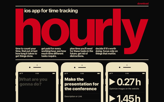 hourly, ios app for time tracking website preview