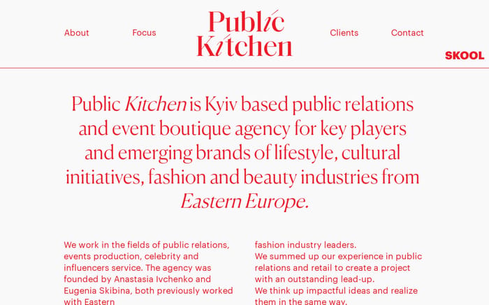 Public Kitchen website preview