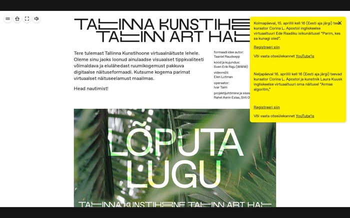 Tallinna Kunstihoone virtuaalnäitus website preview
