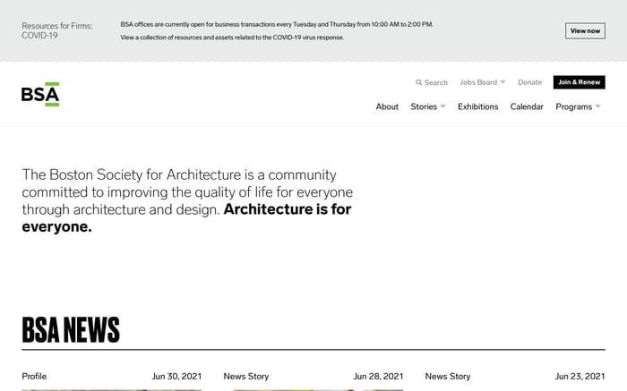 Boston Society for Architecture website preview