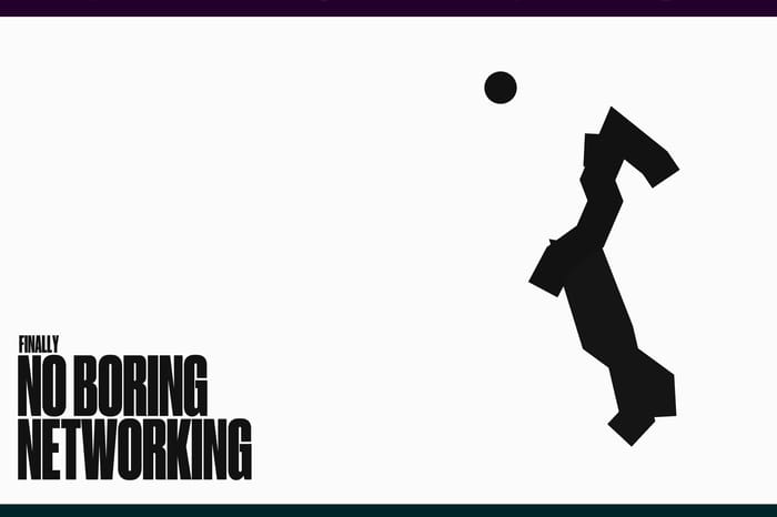 Champions for Good Club value proposition: oversized No Boring Networking type and geometric athlete