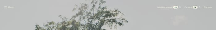 Montoni header: Menu left; Available spaces, Careers with count pills, and Français over pale trees.