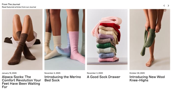 Pairs Socks From The Journal: four lifestyle sock photos with dates and article headlines