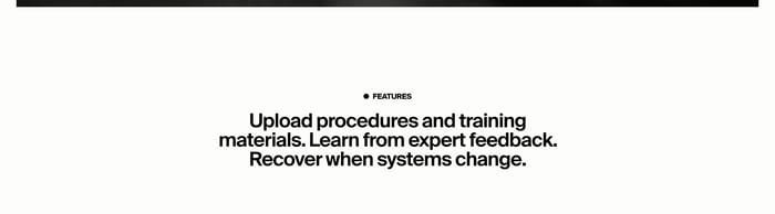 Poetic features section with a centered headline on uploading procedures, expert feedback, and recovery.