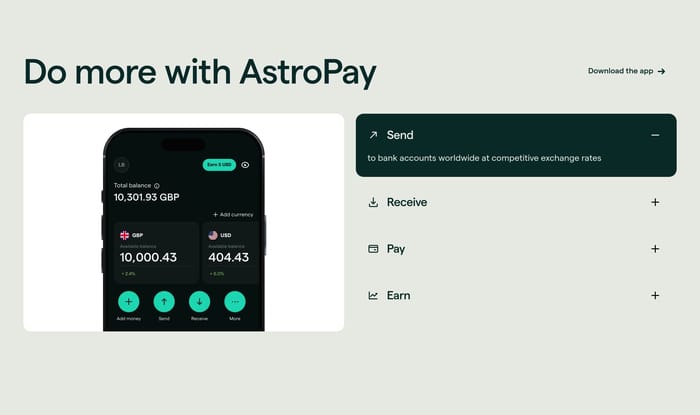 AstroPay section preview