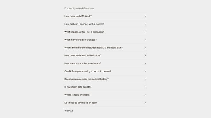 Nolla Health section preview