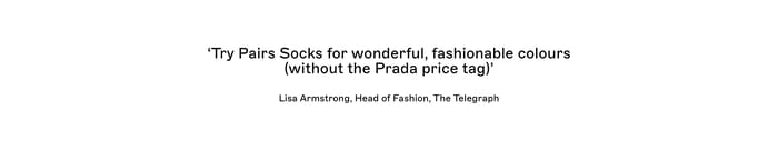 Pairs Socks press testimonial with a centered Telegraph quote by Lisa Armstrong on white