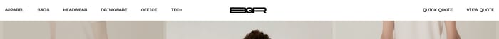 Banger header with category links, centered BGR logo, and quote actions above a pale fashion photo.