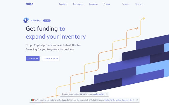 Stripe Capital: Flexible financing in as little as one day website preview