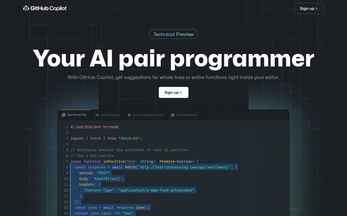 GitHub Copilot website preview