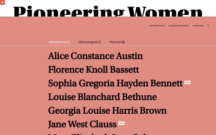Pioneering Women of American Architecture website preview