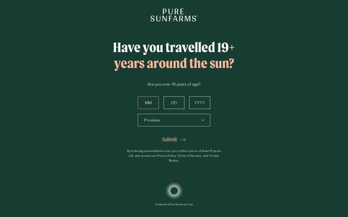 Pure Sunfarms — Providing BC cannabis to Canada website preview