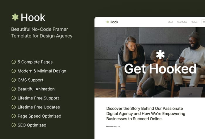 Hook — Digital Agency Template - Hook is a sleek and contemporary template designed for digital agencies, built for Framer users. With its clean, minimalist design and easy-to-use features, Hook enables digital agencies to showcase their work and services in a professional and visually engaging way.