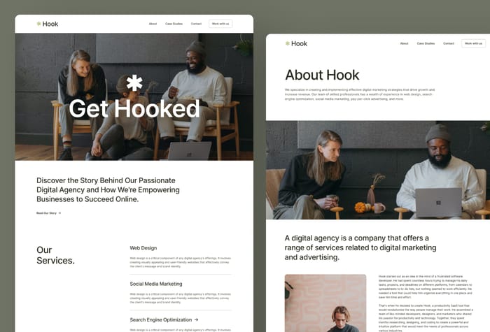 Hook — Digital Agency Template - Hook is a sleek and contemporary template designed for digital agencies, built for Framer users. With its clean, minimalist design and easy-to-use features, Hook enables digital agencies to showcase their work and services in a professional and visually engaging way.