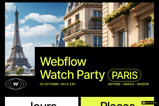 Webflow Watch Party - Paris 🫶 - We’ve crafted some cool stuff for the #WebflowConfWatchParty Paris:

✅ Designed a landing page in Figma
✅ Built it in Webflow
✅ Customized visuals &amp; designed staff tees

And envisioning the growth of this event in the upcoming years, we thought these resources might be helpful for the community.

So, we’ve made them cloneable.

All our creations are now free to clone from:

🔗 Made in Webflow →
🔗 Figma Community : https://www.figma.com/community/file/1275839122526566359/Webflow-Watch-Party---Paris

Note : The webflow website was built using the Relume Library &amp; the Finsweet Client-First convention approach. 

Made with 🫶 from Paris