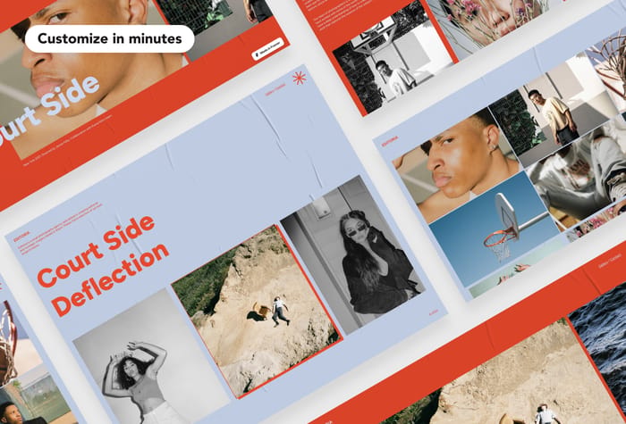 Editoria — Portfolio Template - Editoria is a bold and impressive template for showcasing photography. With a poster look &amp; feel, beautiful transitions, hover states, and a draggable photo gallery collage this template has a wow factor and is great for anyone who wants to show off their photos whether professional or for fun. Fonts and colours can be changed in minutes and adding projects and photos is so simple and easy using the CMS. The theme is fully responsive and shifts to a different color theme in dark mode.