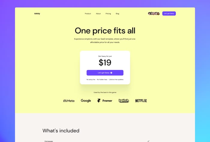 Sassy — Startup Template - Introducing Sassy, the sleek and modern Framer template that's perfect for businesses and startups looking to create a beautiful website in no time. With its cute and charming design, Sassy is a great choice for anyone who wants to make a lasting impression on their website visitors.