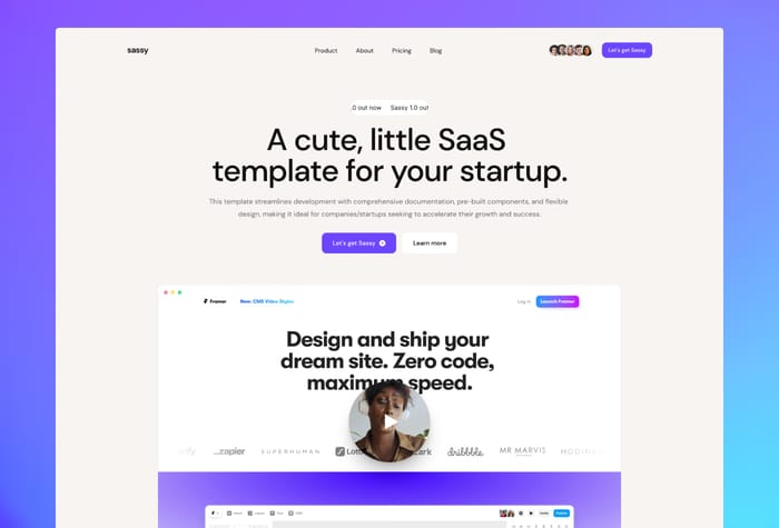 Sassy — Startup Template - Introducing Sassy, the sleek and modern Framer template that's perfect for businesses and startups looking to create a beautiful website in no time. With its cute and charming design, Sassy is a great choice for anyone who wants to make a lasting impression on their website visitors.