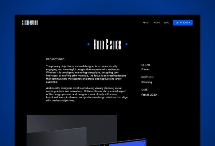 Sergio — Portfolio Template - Sergio is a sleek and modern Framer Template that offers a minimalist approach, making it an ideal fit for freelancers, designers, and agencies looking to showcase their portfolio.