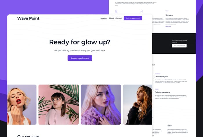 Wave Point — Local Business Template - Modern, minimalist, and light template for local business. Fully responsive with subtle animations. It's designed for beauty salons but can be easily customized for other types of businesses.