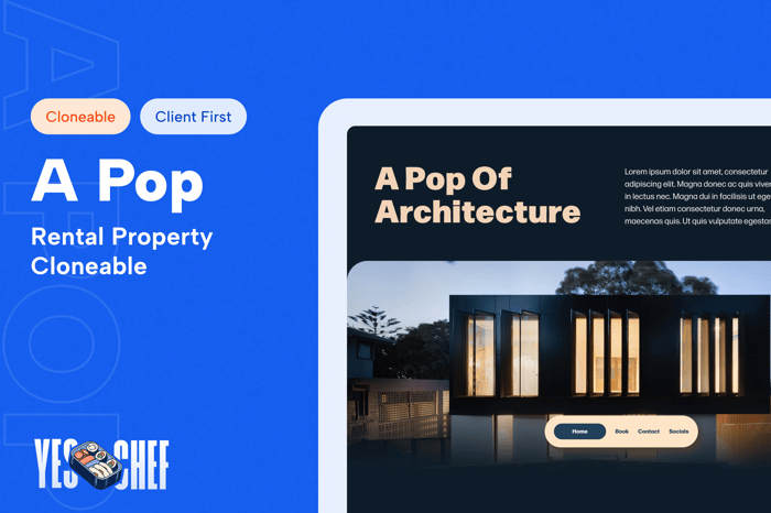 A Pop | Rental Property Cloneable - A Pop is a Webflow Cloneable designed for rental properties and Gîtes that want to run their bookings direct on their own website. It has a custom fluid nav, gsap animations and sleek responsive design.
