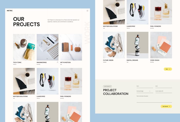 Metric — A Creative Digital Agency Framer Template - Metric is a cutting-edge Framer template perfect for creative agencies, design studios, portfolio showcases, personal portfolios, web design/development agencies, and start-up businesses. This template is specifically designed for those looking to establish a professional and modern web presence for their design or software business.