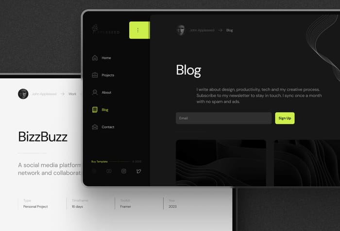 Appleseed — Portfolio Template - Appleseed is a fast and clean portfolio template with sidebar available in dark and light modes and based on CMS