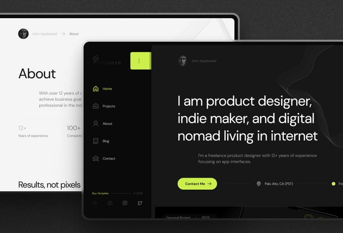 Appleseed — Portfolio Template - Appleseed is a fast and clean portfolio template with sidebar available in dark and light modes and based on CMS