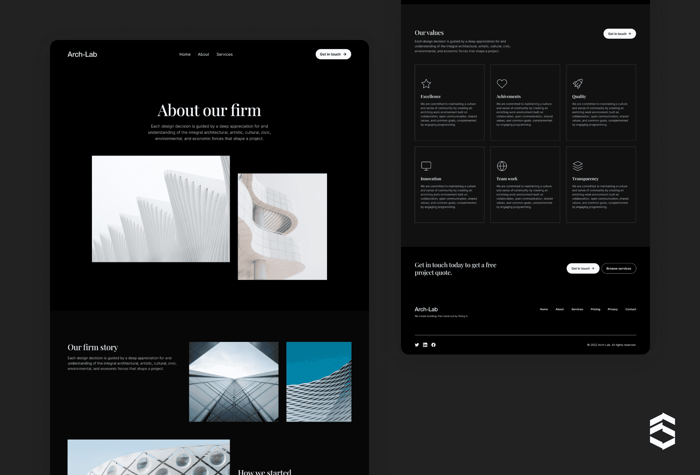 Arch-Lab — Architecture Agency Template - Introducing Arch-Lab: the perfect digital portfolio solution for architecture studios and independent interior designers. Arch-Lab offers a range of custom effects and animations, including scroll transform, to add that extra touch of creativity to your portfolio. This production-ready Framer version is mobile-first and comes with a powerful CMS to help you launch your website at lightning speed.