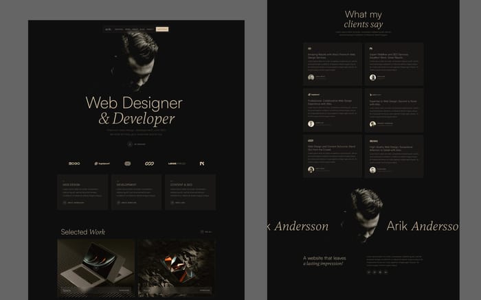 Arik — Modern Portfolio Template - Arik is a minimal &amp; modern Portfolio Framer Template perfectly suited for freelancers, designers, agencies or your personal portfolio.